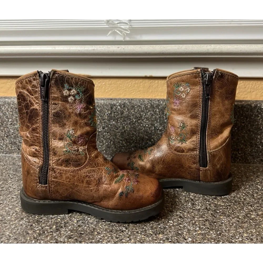 Shyanne Toddler Little Girls Sz 7D Knee High Brown Leather Embroidered Zip Boots